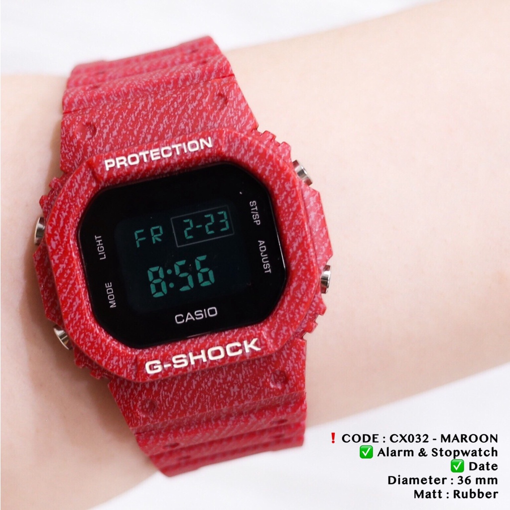 Jam tangan casio gshock dw5600 maroon edition motif jeans tali rubber karet CX032