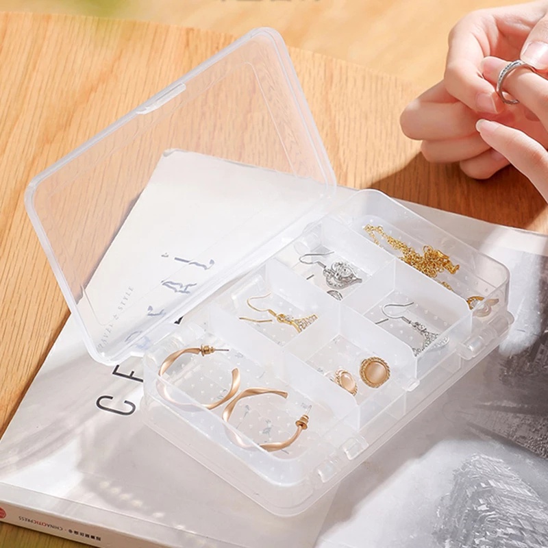 Double-layer Compartment Portable Jewelry Box /Plastic Transparent Earring Storage Box / Plastic Medicial Kits/10-compartment Mini Storage Box