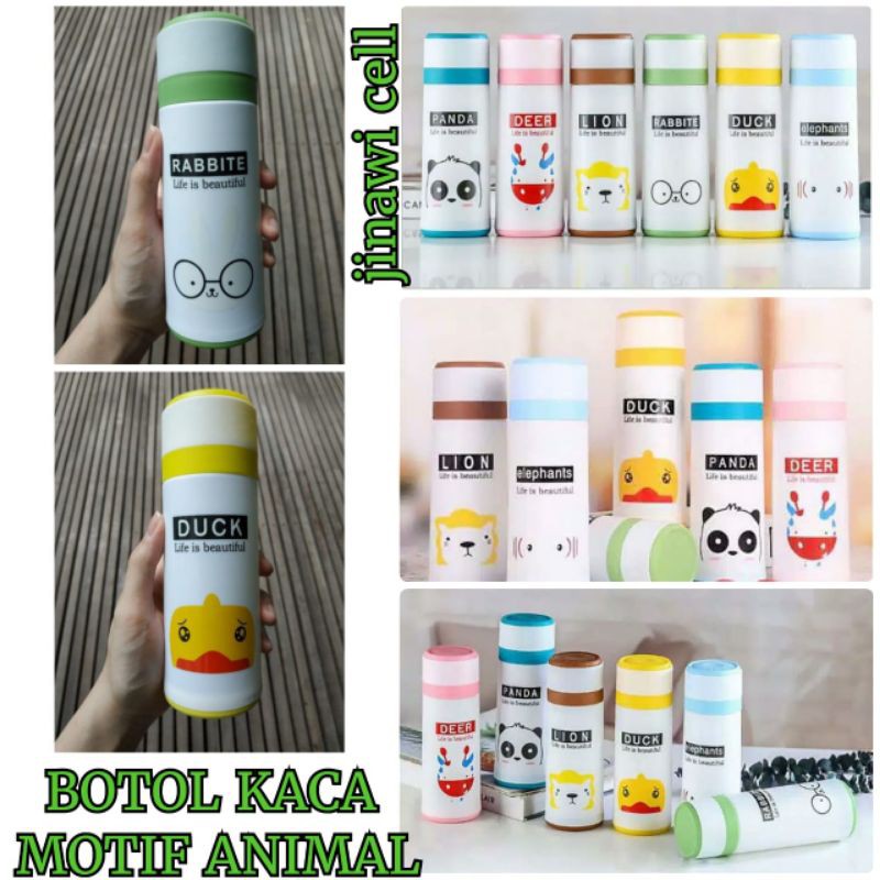 BOTOL AIR MINUM KACA MOTIF ANIMAL LIFE IS BEAUTIFUL 380 Mili