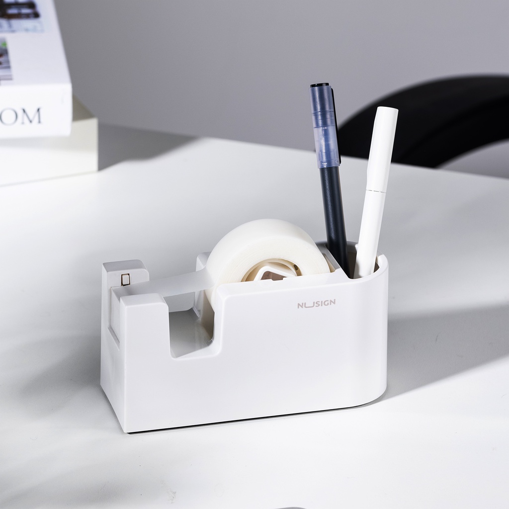 Nusign Tape Dispenser / Tempat Selotip Isolasi Dengan Pen Holder Alas Anti Slip ENS123