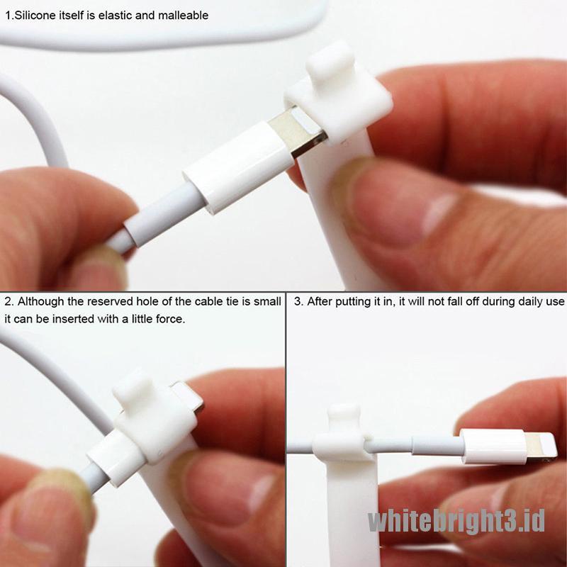 &lt; White3 &gt; Pengikat Kabel Data / Charger / Earphone Bahan Silikon