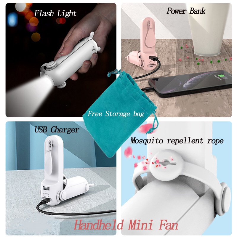 USB Kipas angin mini isi ulang 2IN1 Power Bank+ Fan/ 3IN1 Fan+Power Bank+Flashlight/Neck Fan