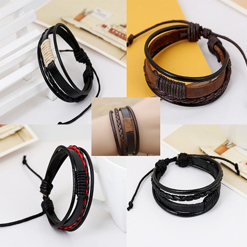 Hu Hu Hu Hu Hu Alat Bantu Pasang Kacamata♡ Gelang Bangle Kulit Pu Multilapis Gaya Vintage Retro Untuk Unisex