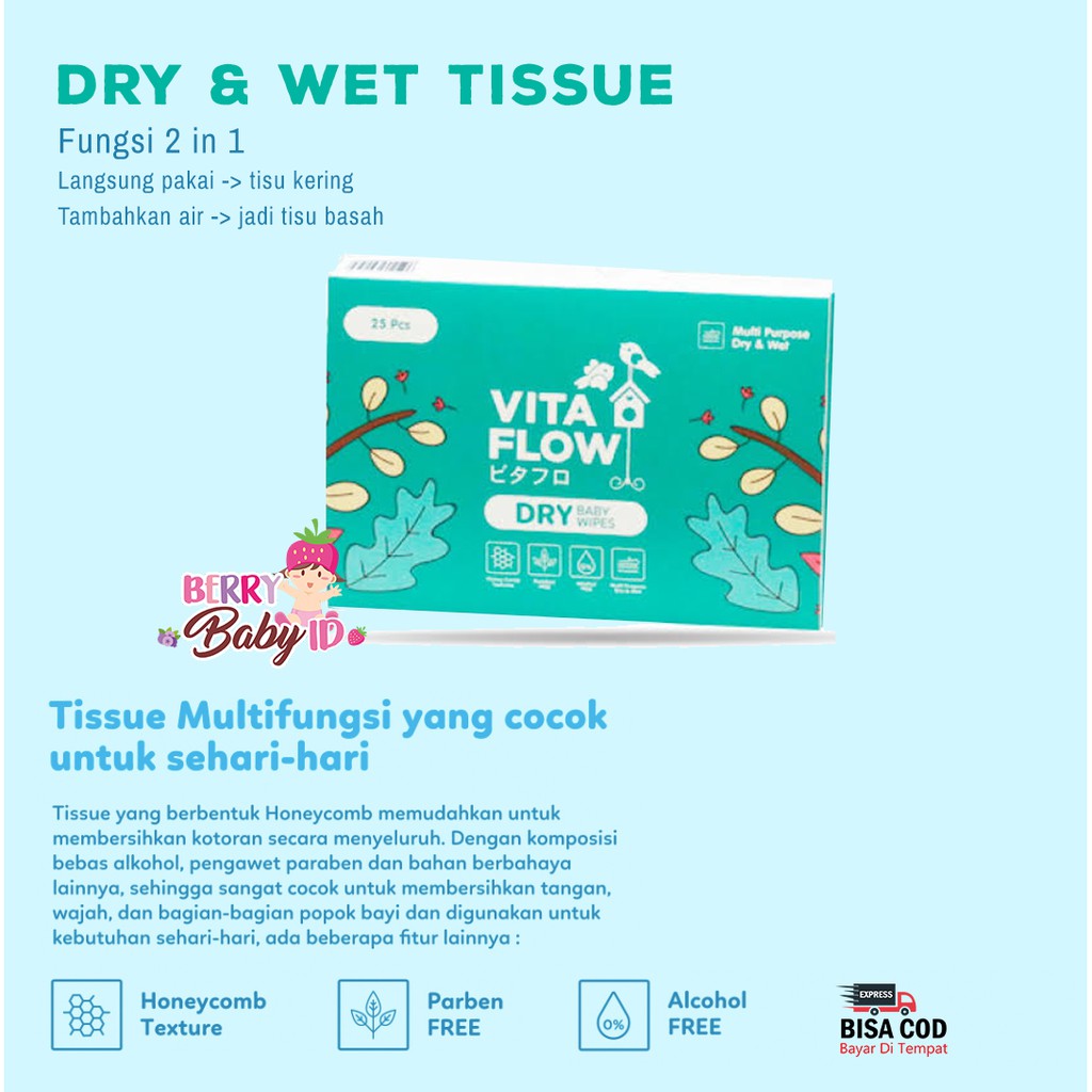 Jual Vitaflow 2in1 Dry & Wet Tissue Tisu & Tisu Basah Bayi 25 Sheet ...