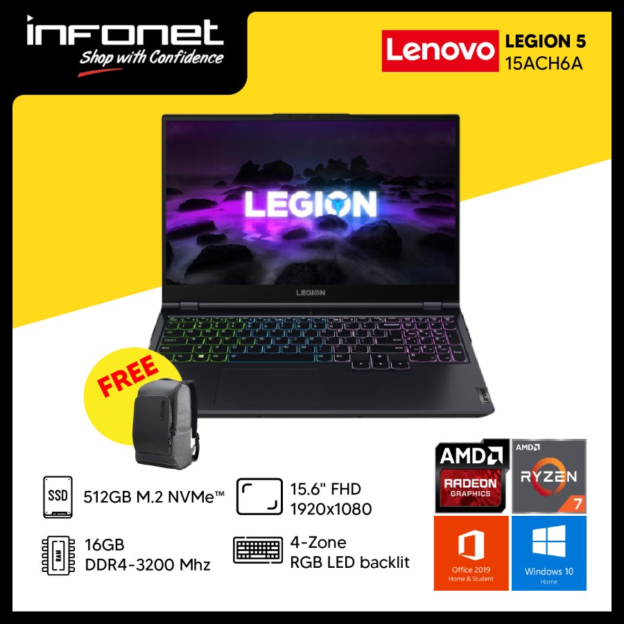 LENOVO LEGION 5 15ACH6A RYZEN 7 5800H 16GB 512GB SSD RX6600M 8GB 15.6" FHD IPS 165Hz W10 OHS