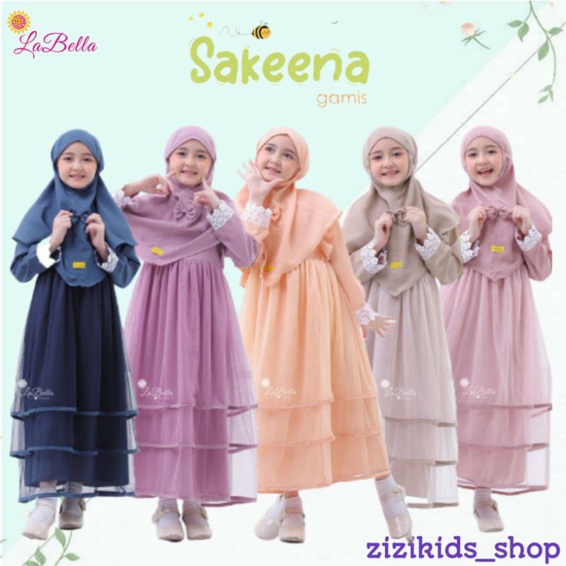 Set Baju Gamis Pesta Anak Perempuan Muslim Tutu Tile 3 Layer Sakeena Series Labella
