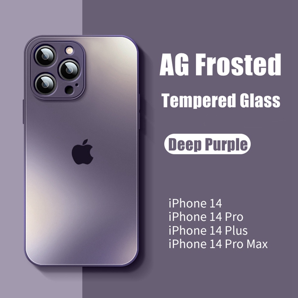 (Deep Purple) AG Hard Case Tempered Glass Matte Untuk iPhone 14 Pro MAX 13 12 11 Pro MAX 14 Plus