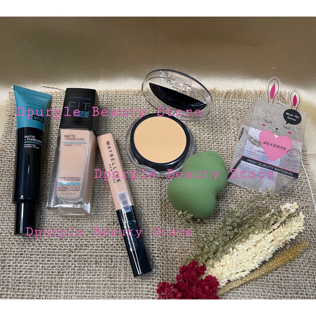 COD - Maybelline Fashion Week Set 9 in 1 - Paket Makeup Maybelline 9 in 1 - Bedak Padat - Fondation - Concealer - Primer - Maskara - Eyeliner - Lipcream - Pensil Alis 2 pcs Hitam &amp; Coklat - Gratis Beauty Blender / Spon Telur