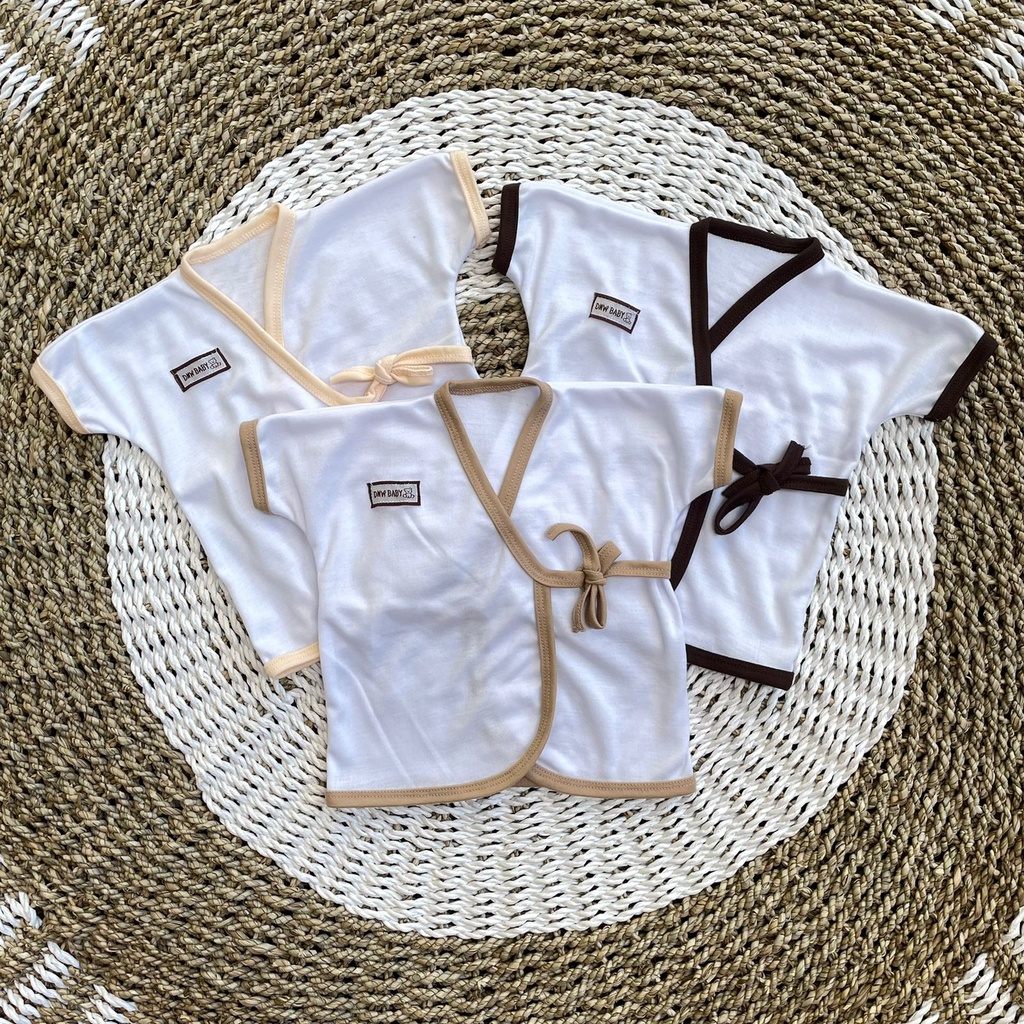 PREMIUM QUALITY 3 Stel Baju Bayi Newborn Kimono polos Lengan Pendek DNW BABY