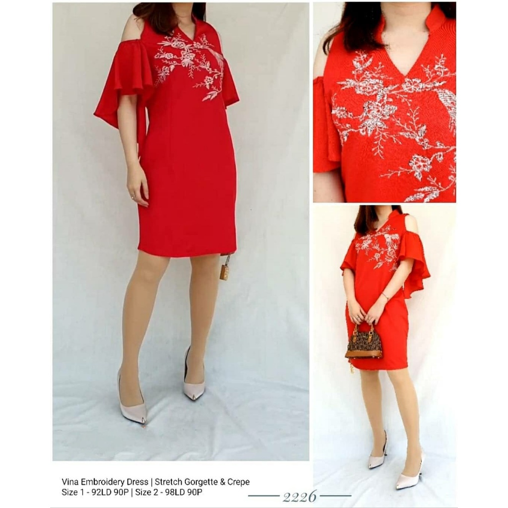 BAJU WANITA DRESS BORDIR BUNGA IMLEK CHEONGSAM    2226