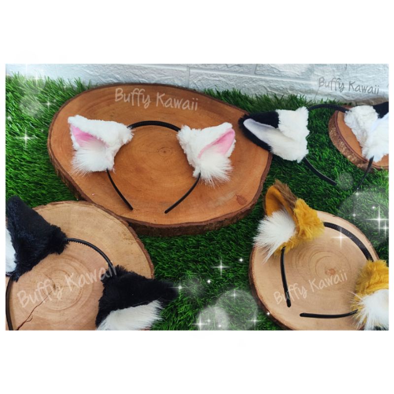 Bando kucing BULU putih furry fluffy cosplay halloween nyan cat cute kawaii nekomimi harajuku lolita