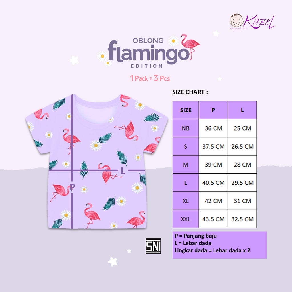 KZL21 KAZEL KAOS OBLONG ANAK PEREMPUAN FLAMINGO | SUMMER 1 PACK ISI 3