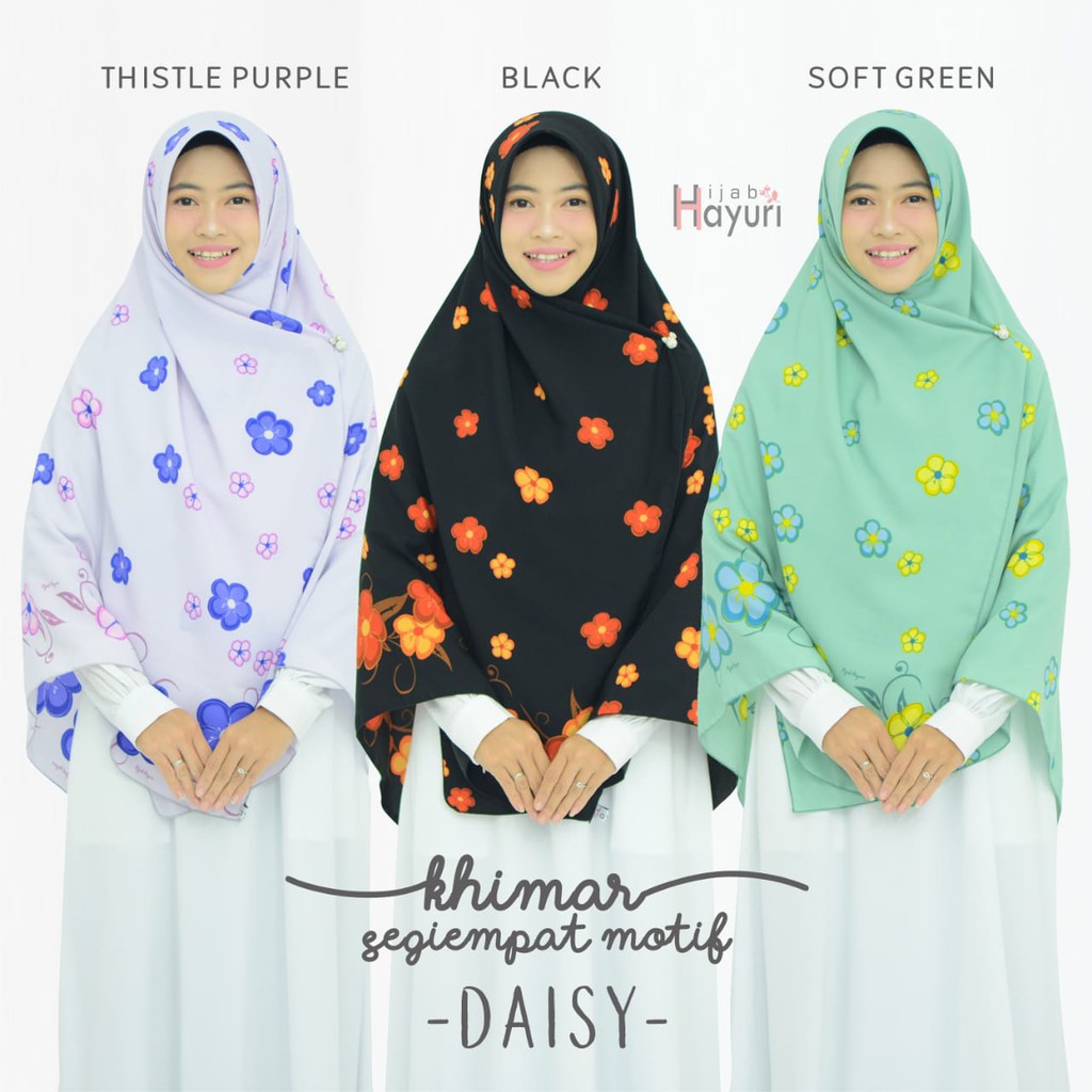 Hijab Hayuri Khimar Segiempat Motif Daisy
