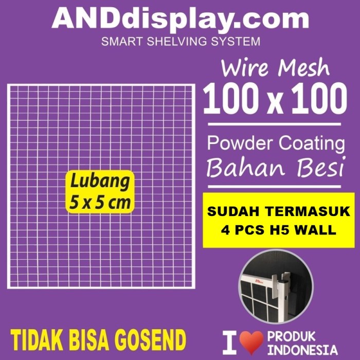 Wiremesh 100*100Cm + H5 Wall Putih Display Cantolan Gantungan Ram