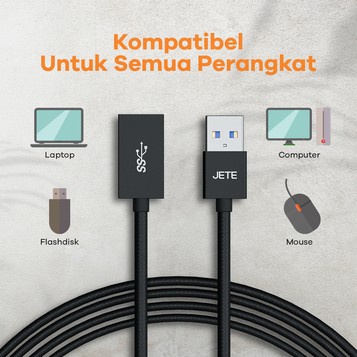 USB Extension 1M  USB 3.0  Up to 5Gbps Kabel JETE X9 Compatible with Mouse Flashdisk Komputer and Laptop - Konverter Usb - Garansi 2 Tahun