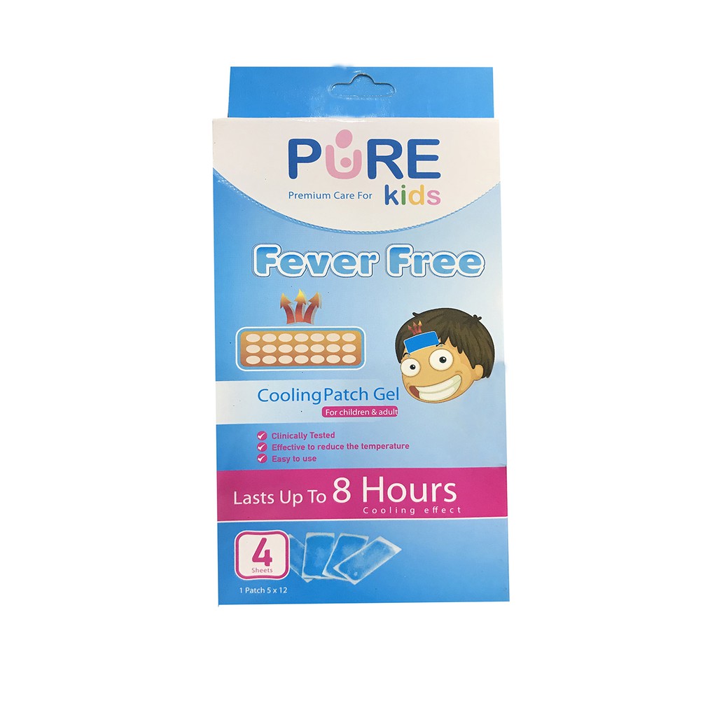 Pure Kids Fever Free Cooling Patch Gel 4Sheets Plester Kompres Demam Anak Purekids Pure kid