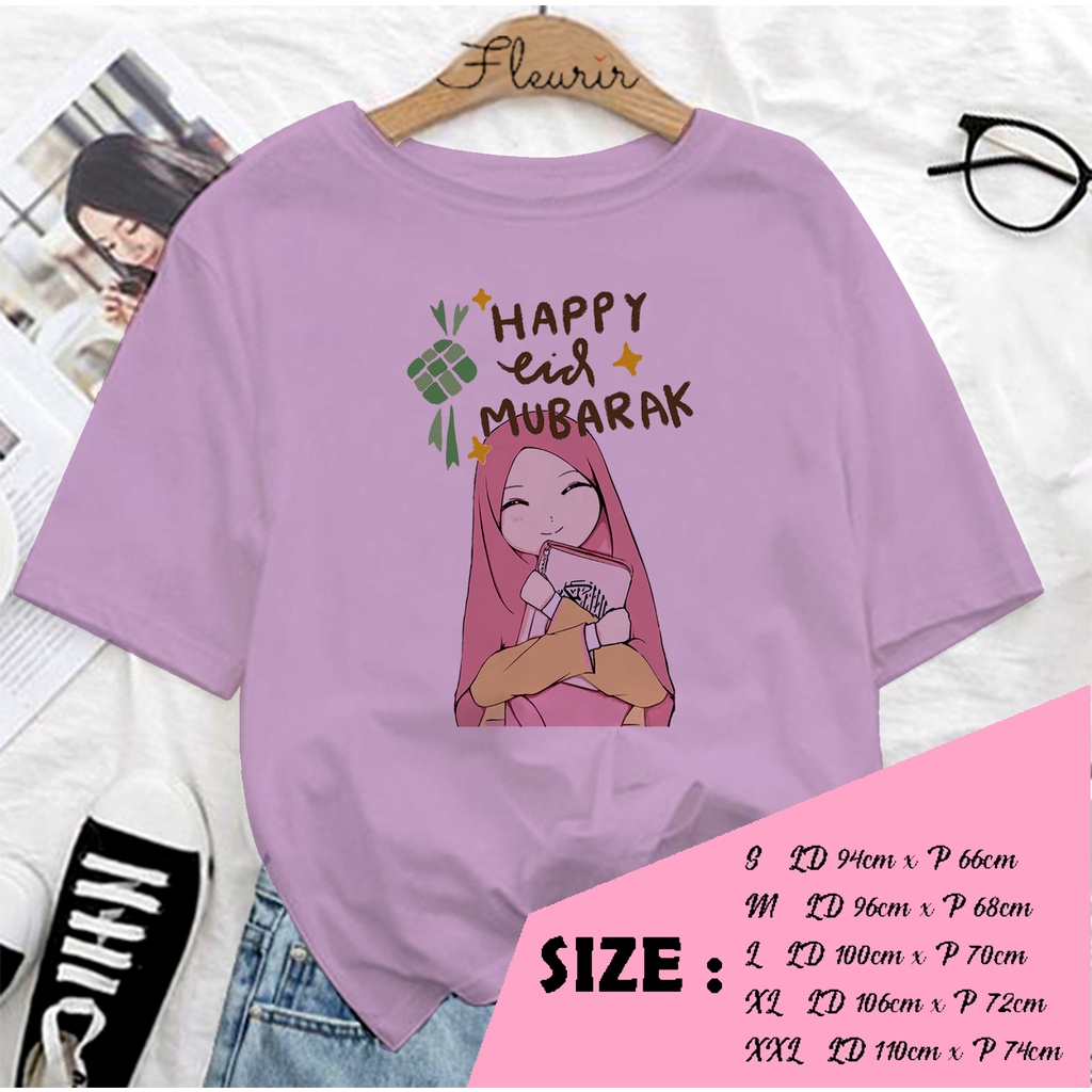 FLEURIR - KAOS LEBARAN HIJAB MUBARAK OVERSIZE KATUN KAOS WANITA DEWASA TUMBLR TEE UNISEX