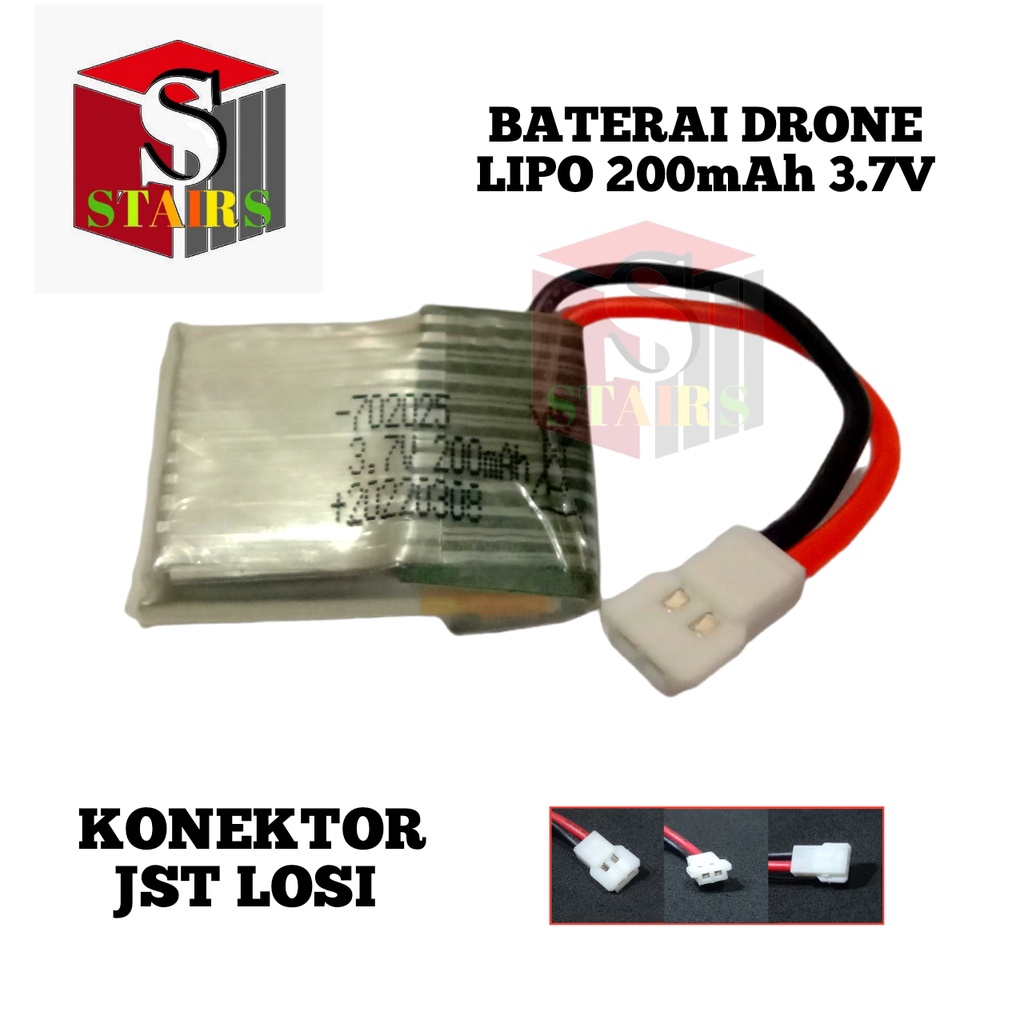 Baterai Remot Control/ Baterai Mainan Anak / Baterai DRONE LIPO 200mAh 3,7V Konektor JST LOSI