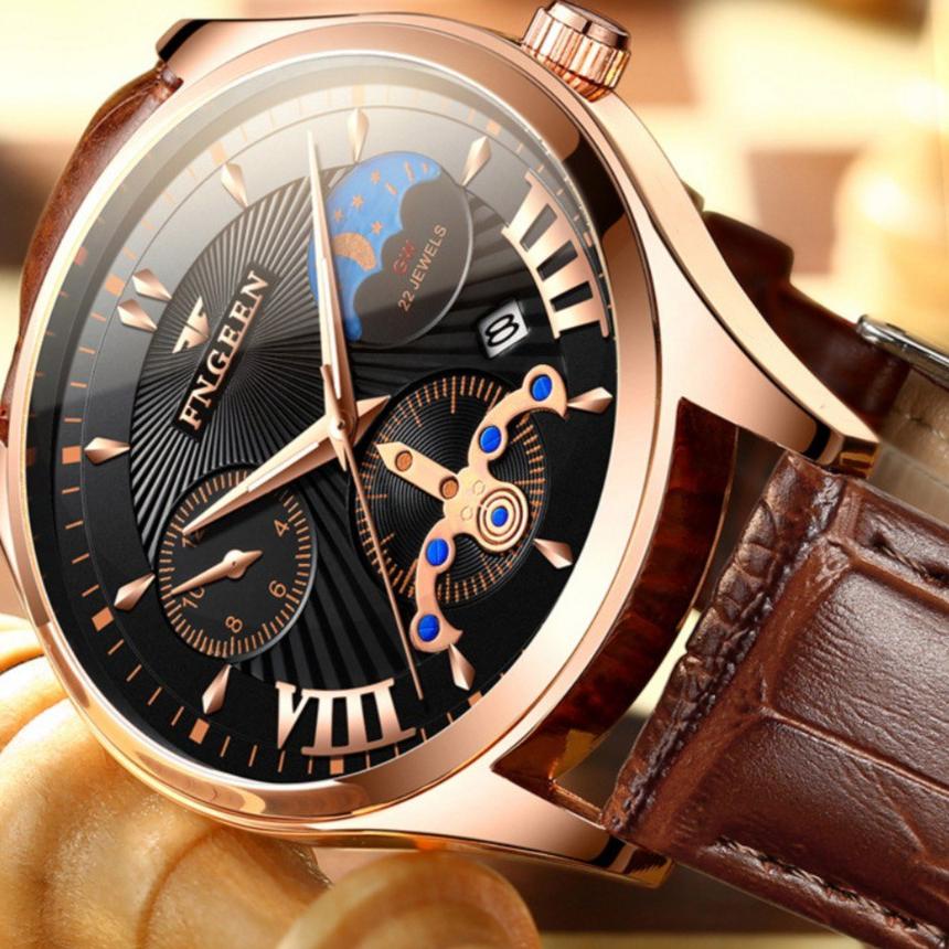 JAM TANGAN PRIA FNGEEN ORIGINAL KULIT COKLAT GOLD HITAM MURAH ANTI AIR PREMIUM RESCENDO JAM052B7 ORI