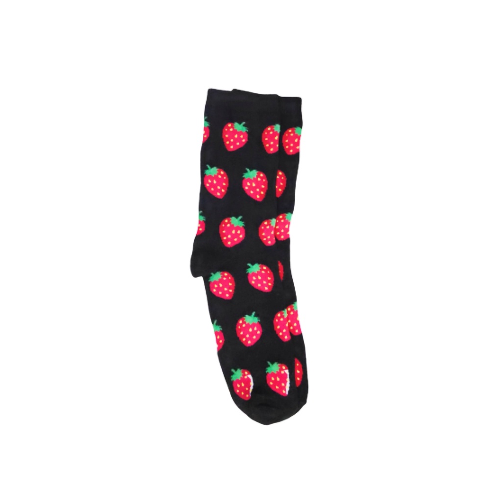Kaos Kaki Motif Lucu-Lucu / Buah / Snack / Christmas / Snoopy / Leopard BEBAS PILIH (EXPT)-E19 Strawbrry Black