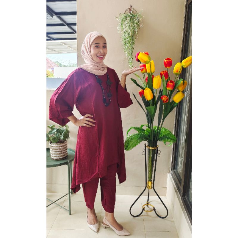 One Set Tunik Polos Bahan Rayon Viscose