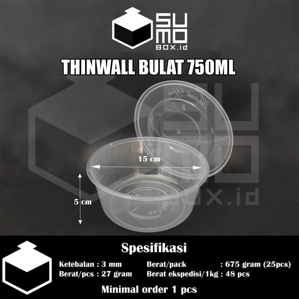 Thinwall MANGKOK BULAT 750ml + tutup / bowl plastik mangkuk baso bubur mie rice bowl 750 ml [ECERAN]