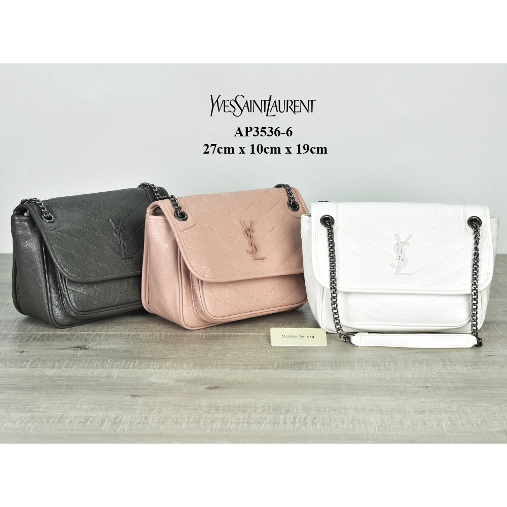 GROSIR TAS MURAH  Tas YSL Niki Chain Chevron Crinkled Quilted Medium Semi Premium AP3536-6