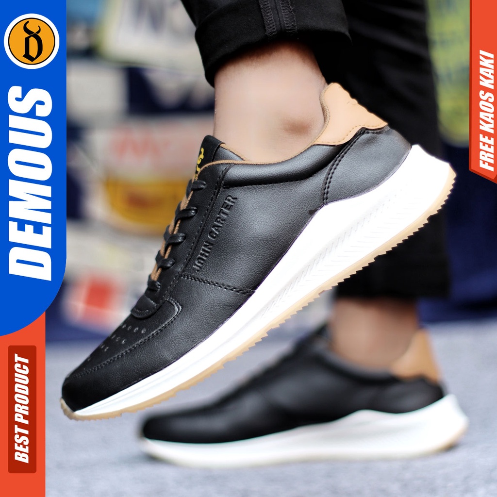 Sepatu Sneakers Pria Sepatu Casual Pria Kulit Pu Sepatu Kerja Kuliah Kondangan Sepatu Hitam Pria DEMOUS JOHNER