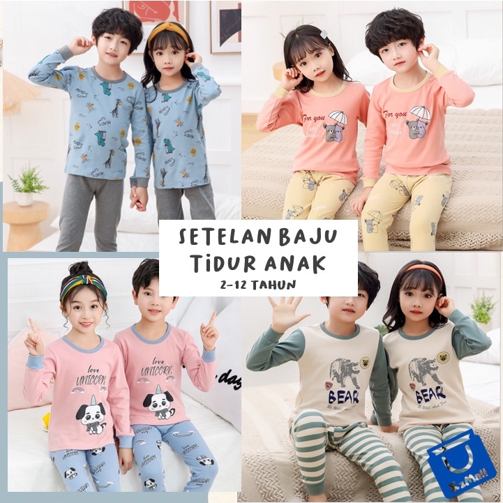 Setelan Tidur Anak 100% Katun Premium Umur 1-10 Tahun / Baju dan Celana Panjang Anak / Piyama Anak 01