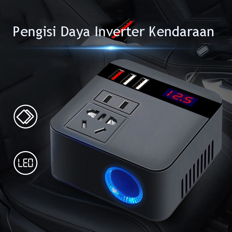 （Dalam stok, dikirim dari Jakarta)Pengisi daya inverter mobil universal 12v24v ke 220v konverter daya multi-fungsi pengisian daya komputer ponsel