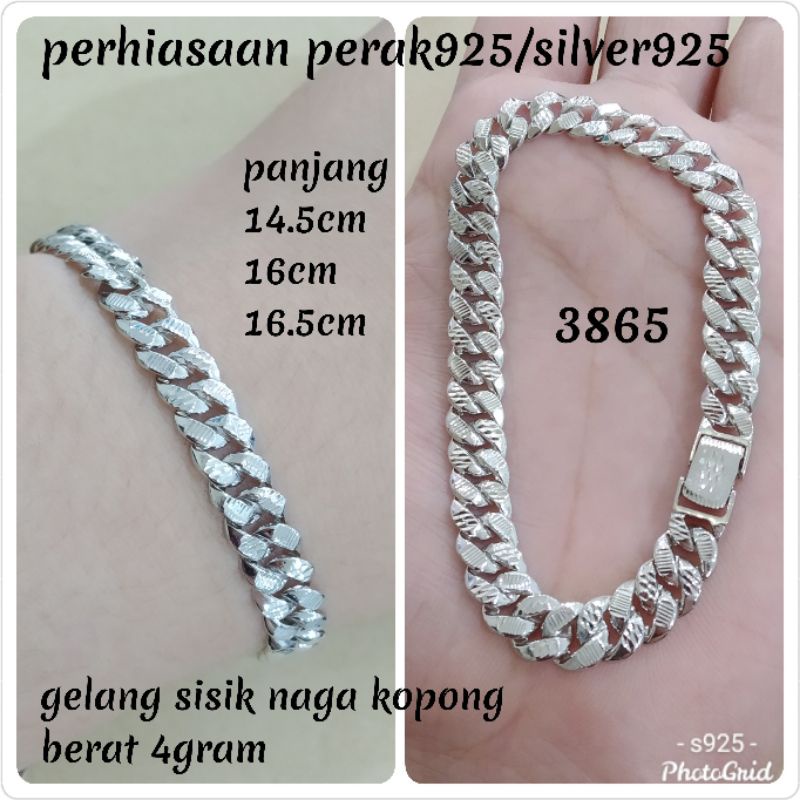 RB GELANG TANGAN SISIK NAGA 4GRAM PERAK ASLI S925 LAPIS MAS PUTIH 3865 GTD.