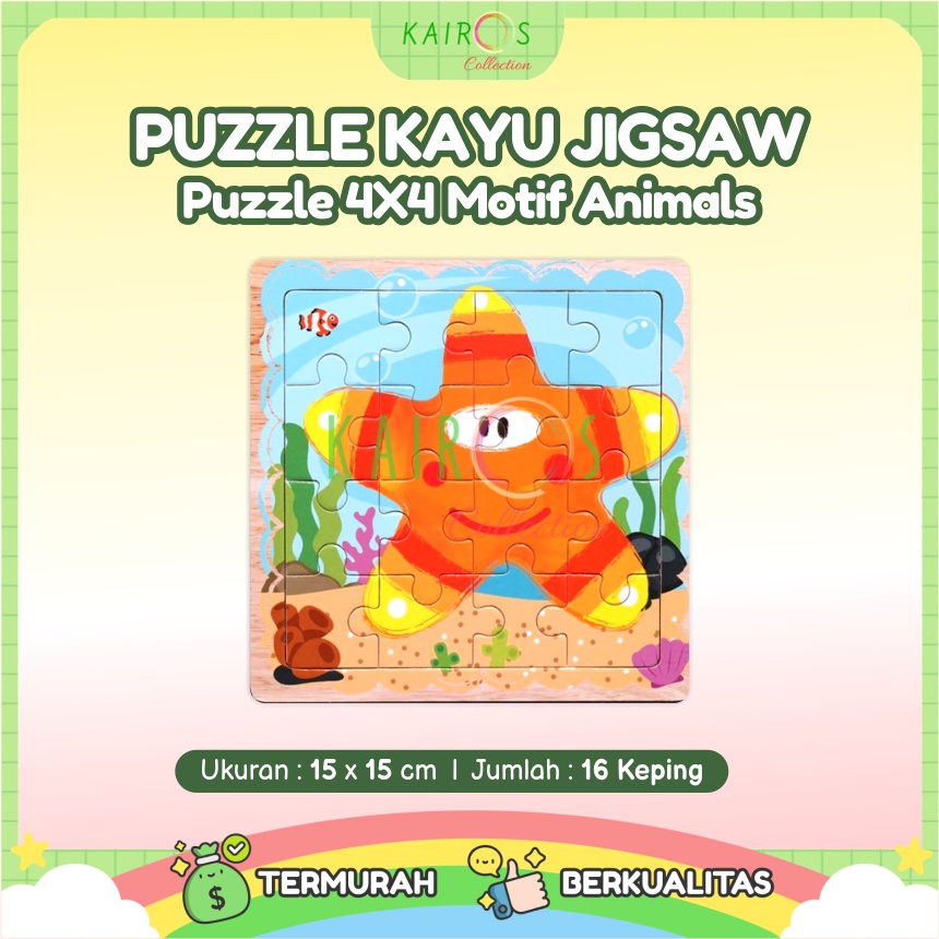 Puzzle Kayu Anak 4x4 (16pcs) Jigsaw Puzzle 4x4 Kendaraan Animal