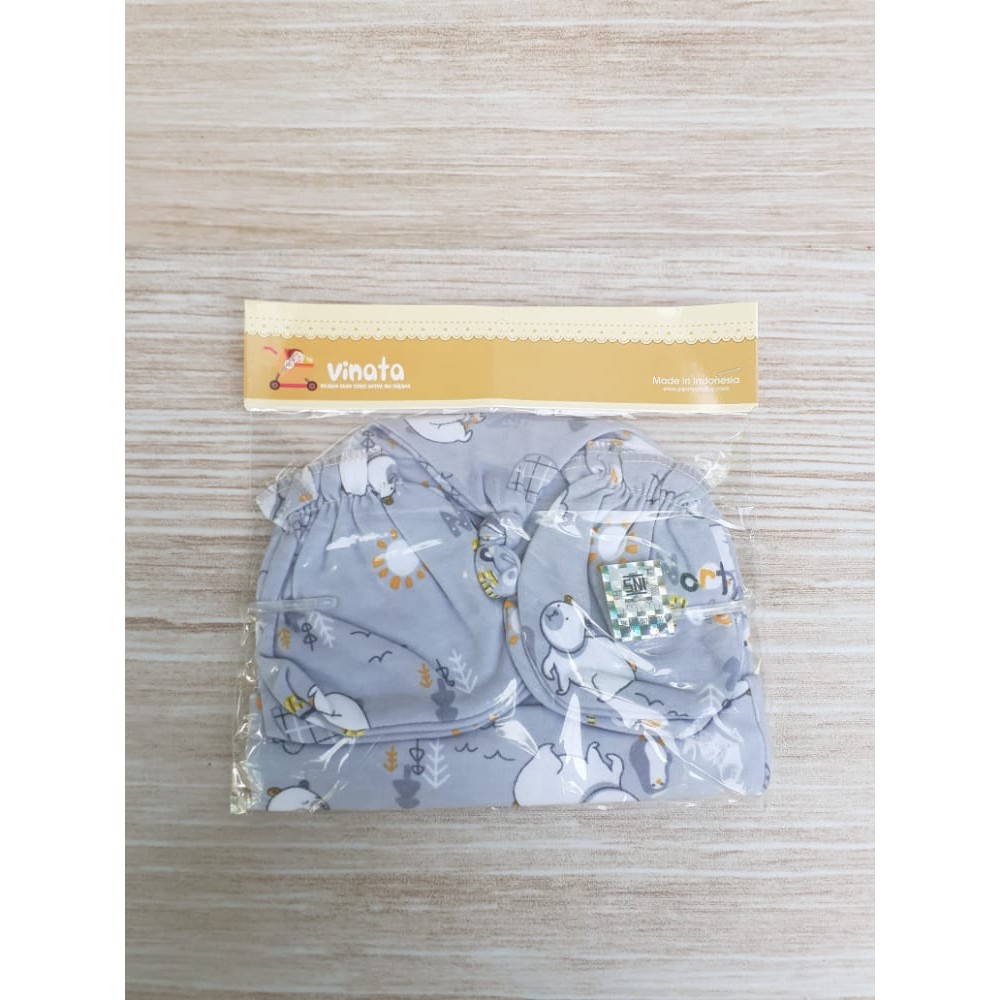 Promo !! VINATA-TOPI SET+SARUNG TANGAN FULL PRINT BAYI MURAH