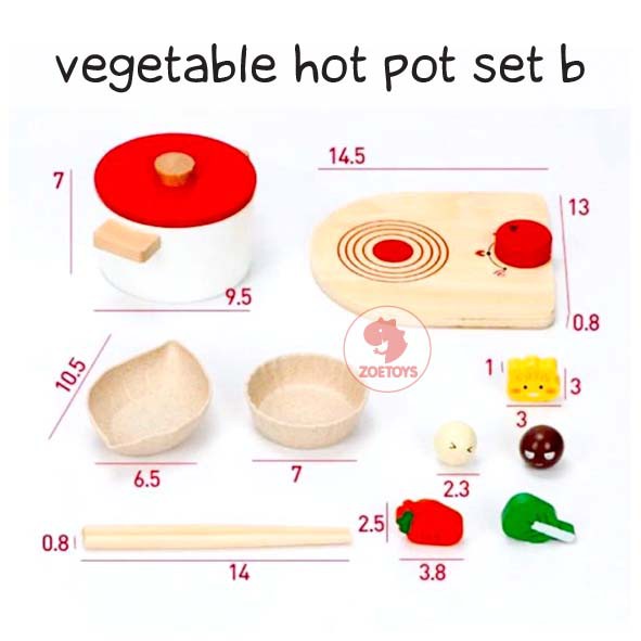 Zoetoys Vegetable Hot Pot Set B | Pretend Play Wooden Kitchen | Mainan Masak-masakan