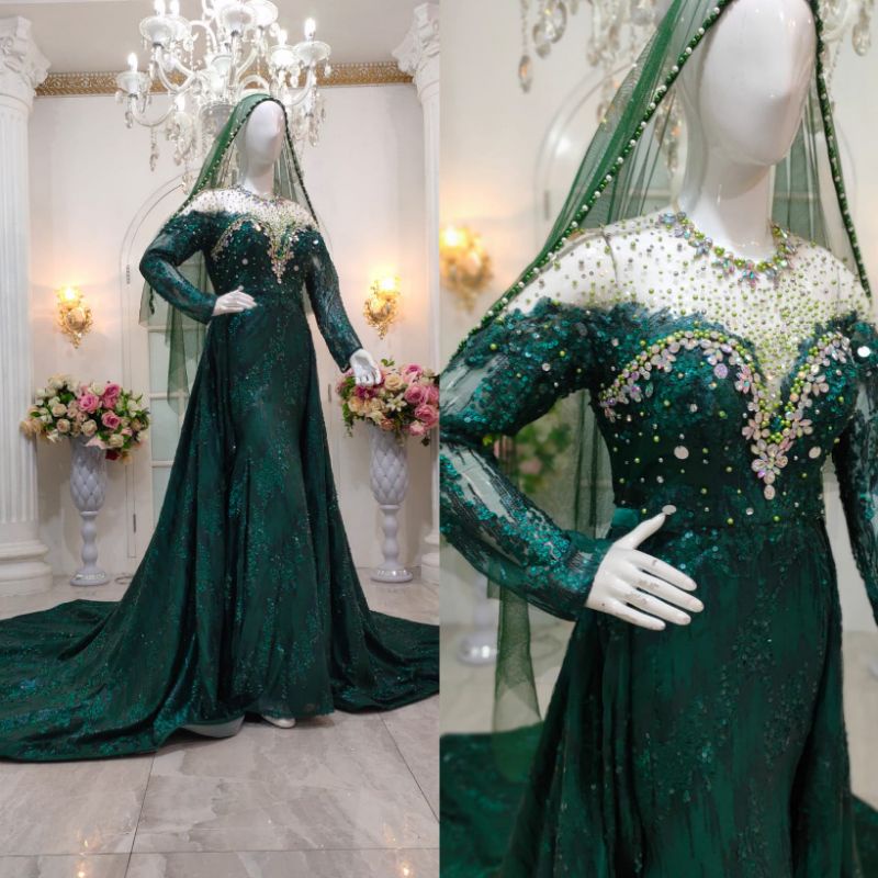 GAUN PENGANTIN SLIM BEREKOR MODERN//GAUN PENGANTIN  FULL PAYET MEWAH//KEBAYA//BASOFI