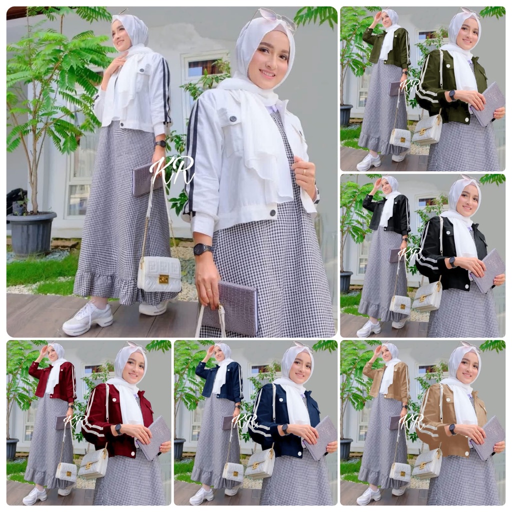 3 UKURAN ( M L XL ) PAKAIAN WANITA DRESS 2IN1 SET CARDI JUNKO KR ADA VIDEO REAL PICT