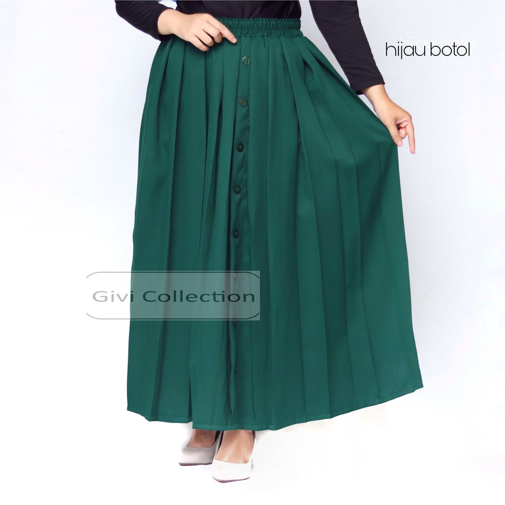 rok rempel kancing | Rok payung rempel full depan belakang | rok payung moscrepe | rok muslimah-hijau botol