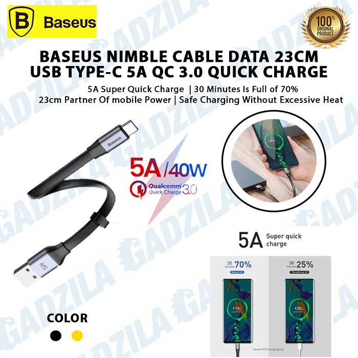 Baseus Nimble 40W USB Cable Kabel Data Type C Max 5A QC 3.0 23cm