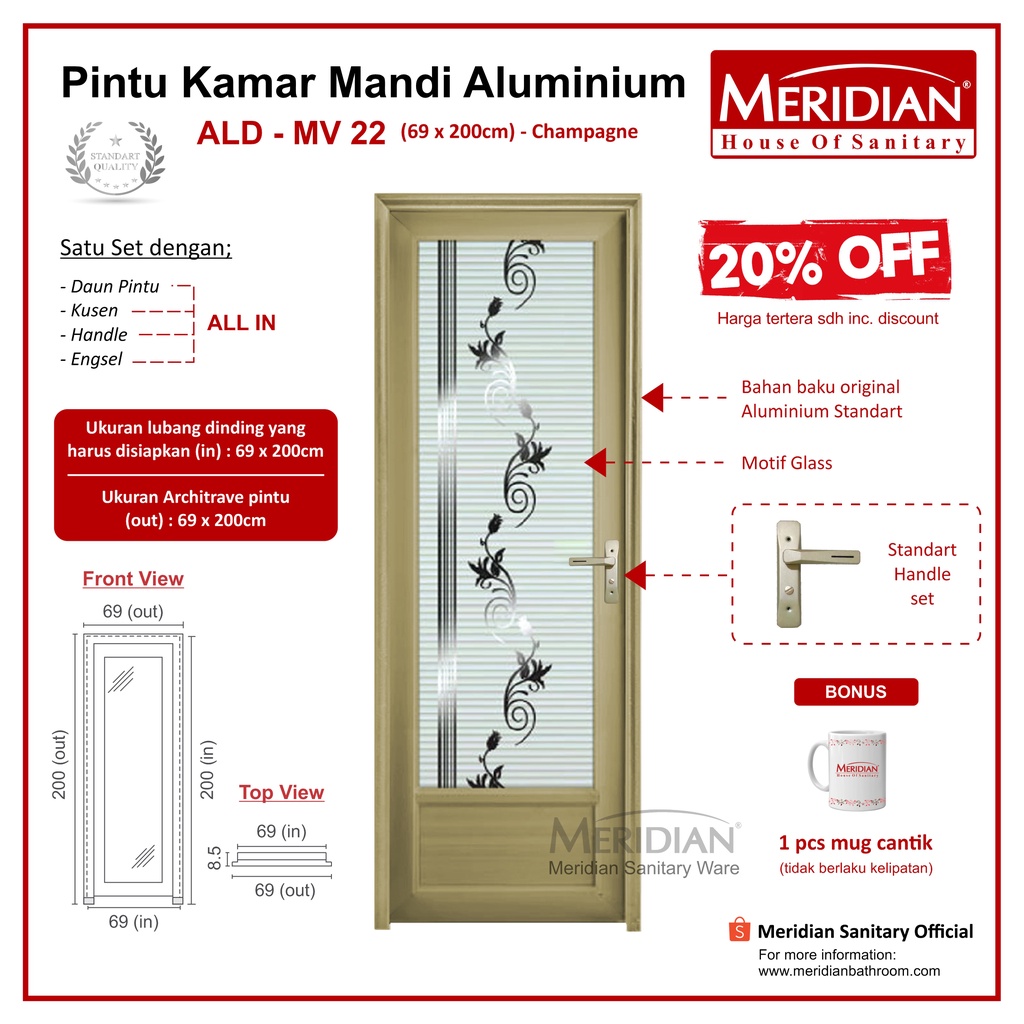 Pintu Aluminium Kamar Mandi MERIDIAN - ALD MV 22