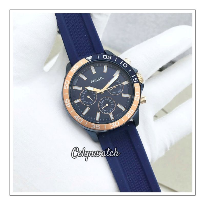 jam tangan pria fossil BQ2498 strap rubber / karet blue original