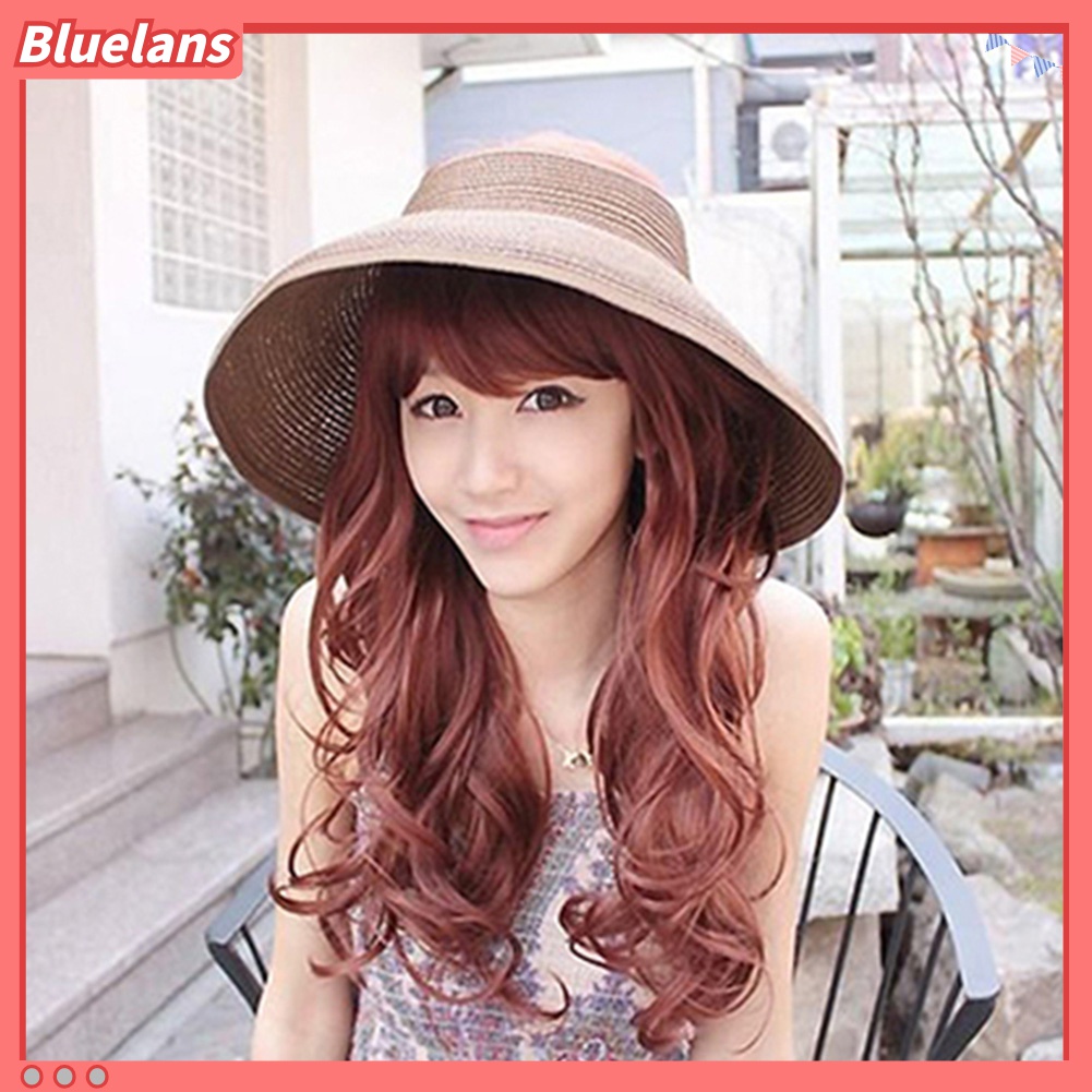 Bluelans Topi Bucket Matahari Musim Panas Model Lebar Lipat Breathable Gaya Elegan Untuk Wanita