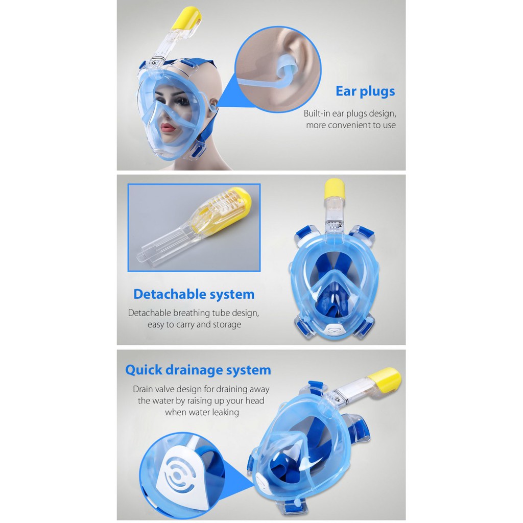 Underwater Scuba Diving Masker Snorkeling Full Face Set Anti Fog For Action Camera Size - L - XL