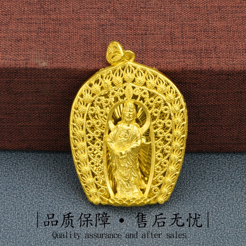 Kalung Liontin Guanyin Tuashi Lapis Emas Asli Kadar 375 Untuk Pria Dan Wanita