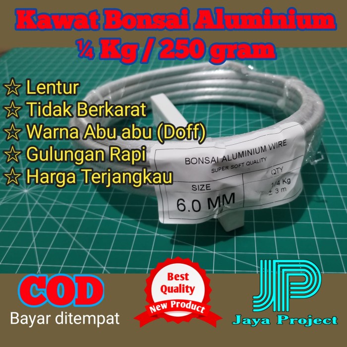 Kawat Bonsai Aluminium ABU-ABU DOFF Roll 1/4 KG 250 gram ukuran 0,8 mm s.d 6mm