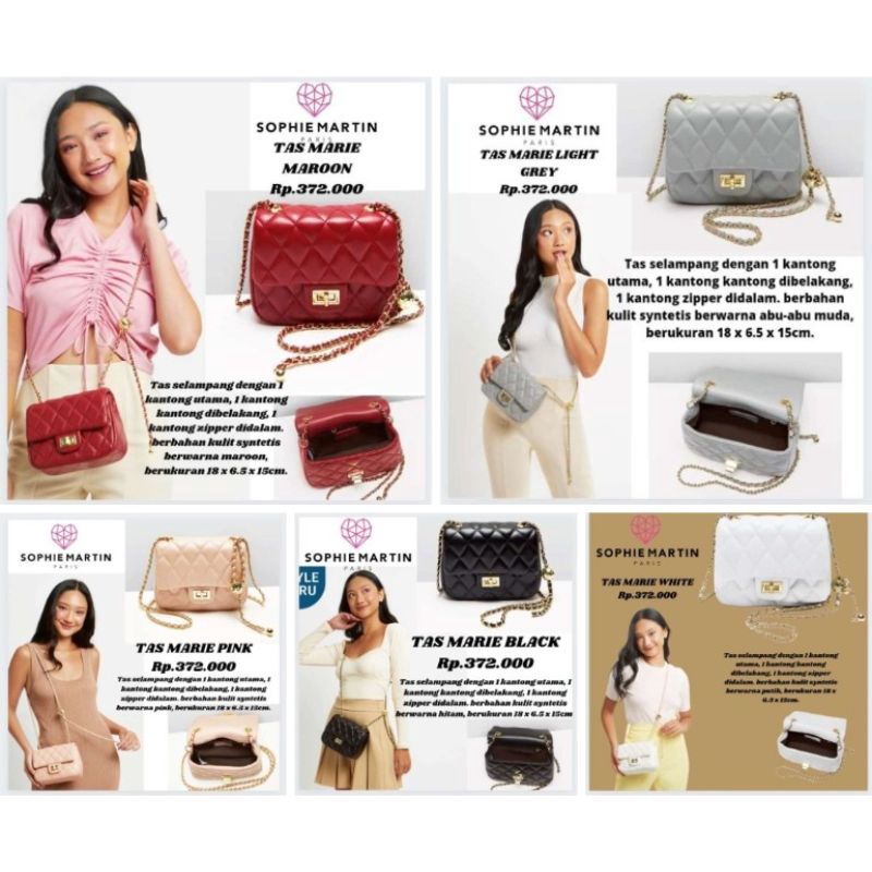 TAS BIA NAVI DAN TAS BIA TAN SHERNA MARVINTAS MARIE MAROON,BLCK,WHITE,PINK,GREY.TAS SELEMPANG WANITA