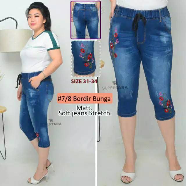 Celana jeans bordir 7/8