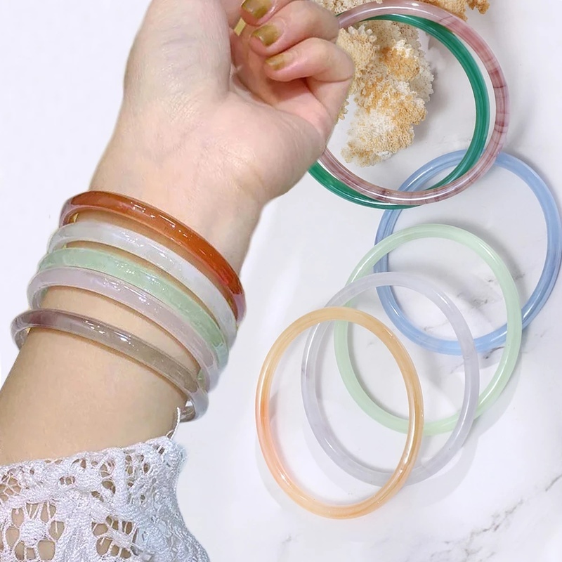 1pc Gelang Bangle Cuff Batu Giok Imitasi Untuk Wanita