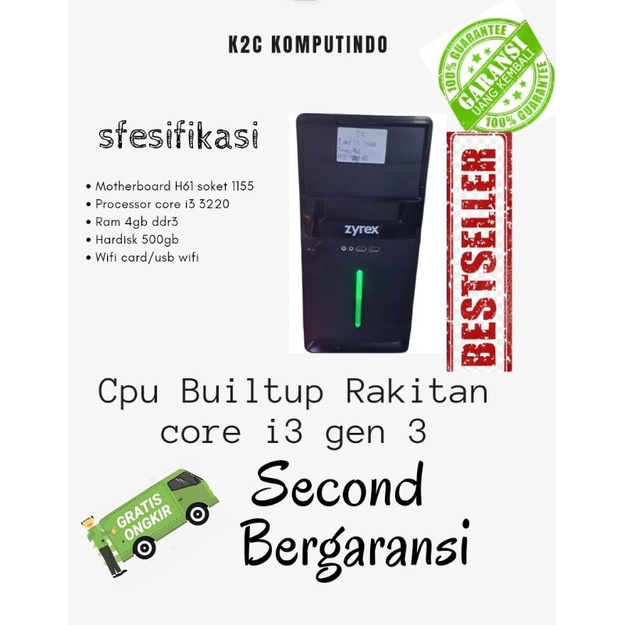 Komputer/pc/cpu core i3 gen 3 ram 4gb hardisk 500gb siap internetan