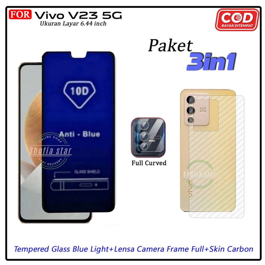 PAKET 3IN1 Tempered Glass Vivo V23 5G TG Layar kaca Full Cover