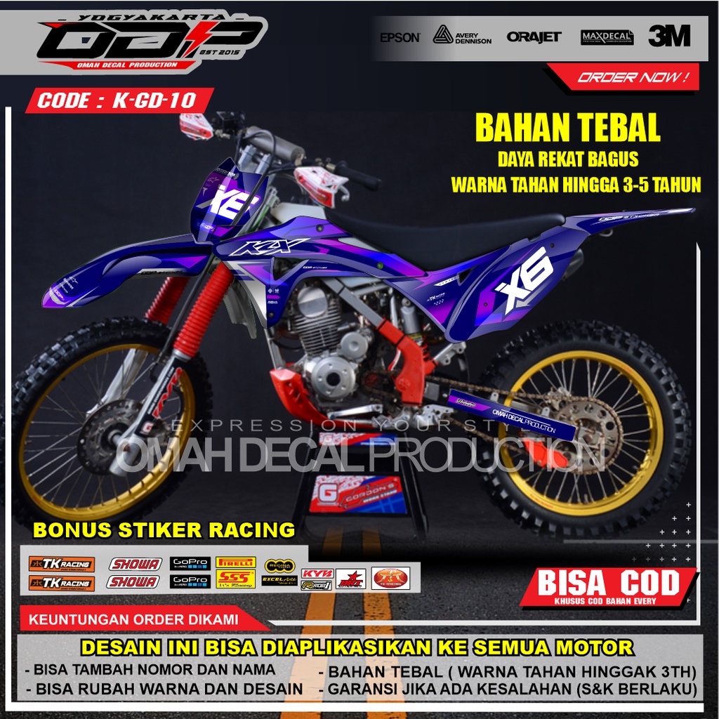 DECAL GORDON FULL BODY AKSESORIS VARIASI STICKER MOTOR KAWASAI KLX GORDONS DEKAL MOTIF SUPERMOTO STI